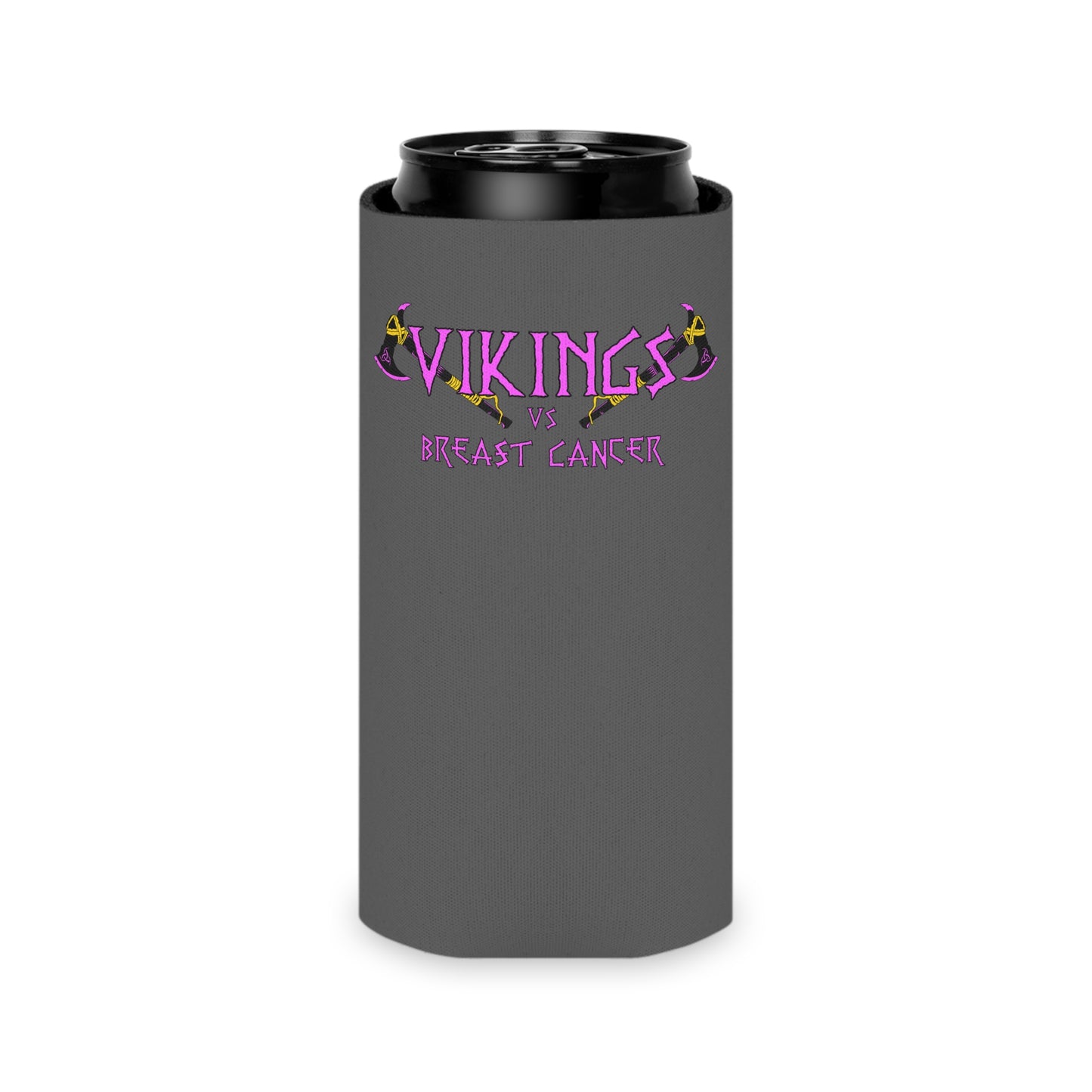 Can Cooler - 'Vikings vs Breast Cancer' Pink Awareness Can Cooler with Nordic Axes