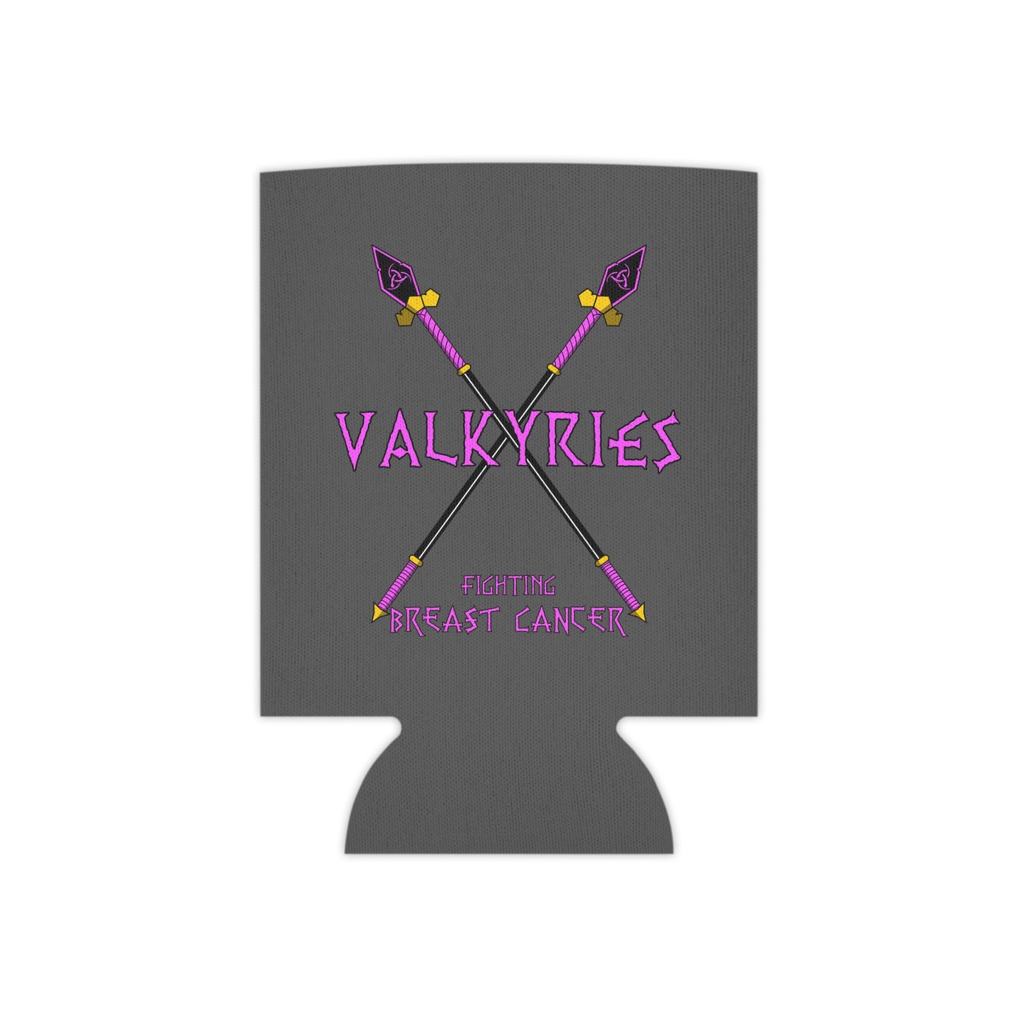 Can Cooler - 'Valkyries vs Breast Cancer' Pink Awareness Can Cooler with Nordic Spears