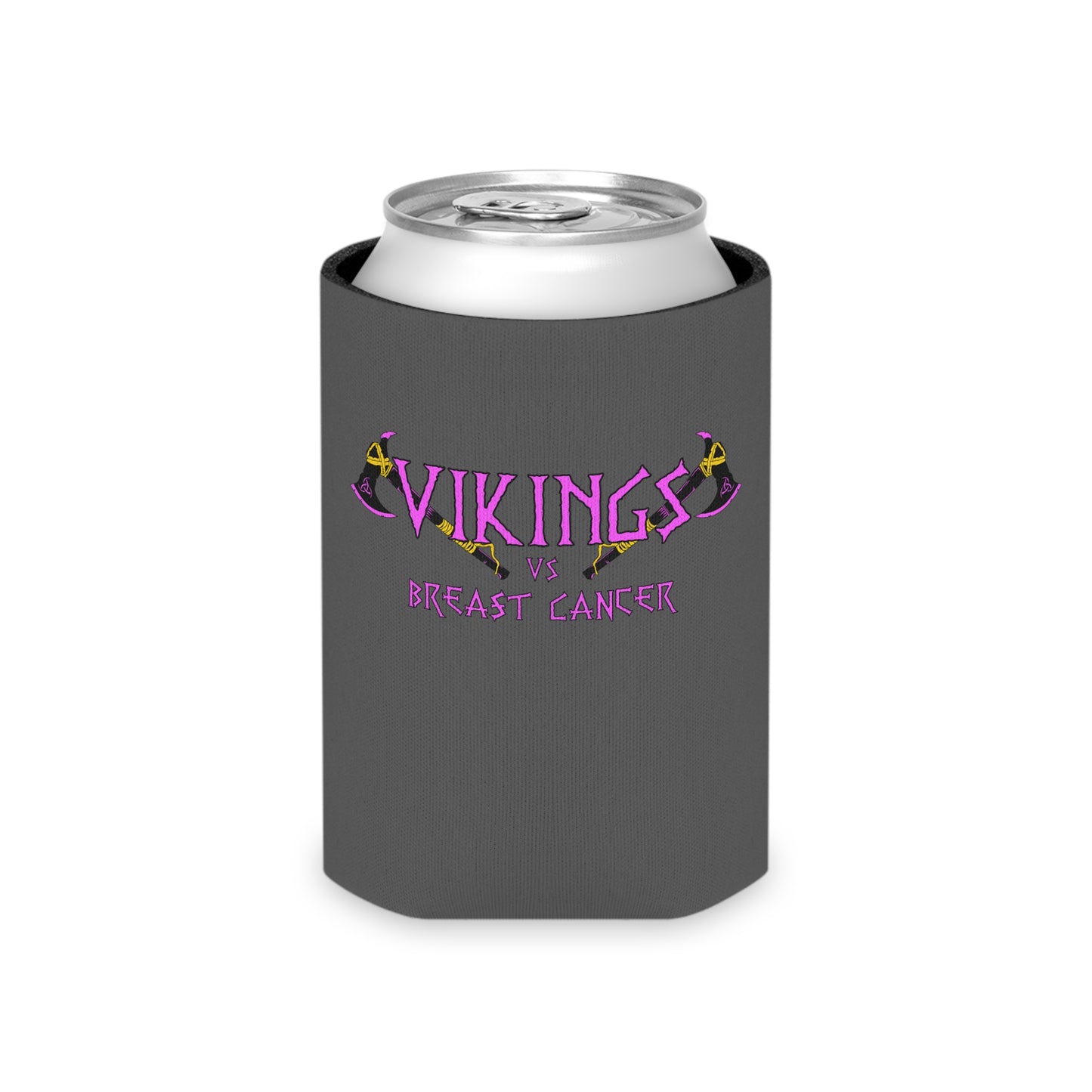 Can Cooler - 'Vikings vs Breast Cancer' Pink Awareness Can Cooler with Nordic Axes
