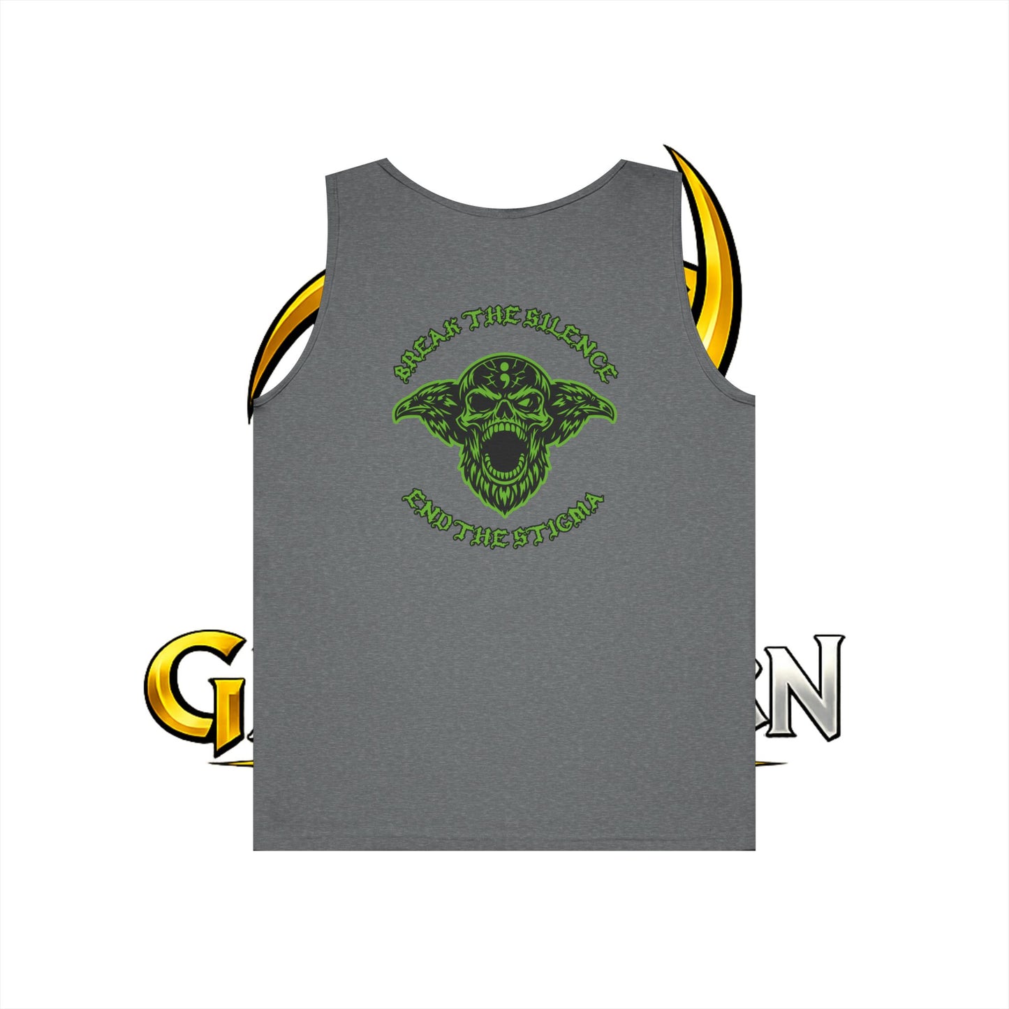 Green Odin Skull Tank Top — Mental Health Graphic Muscle Tee