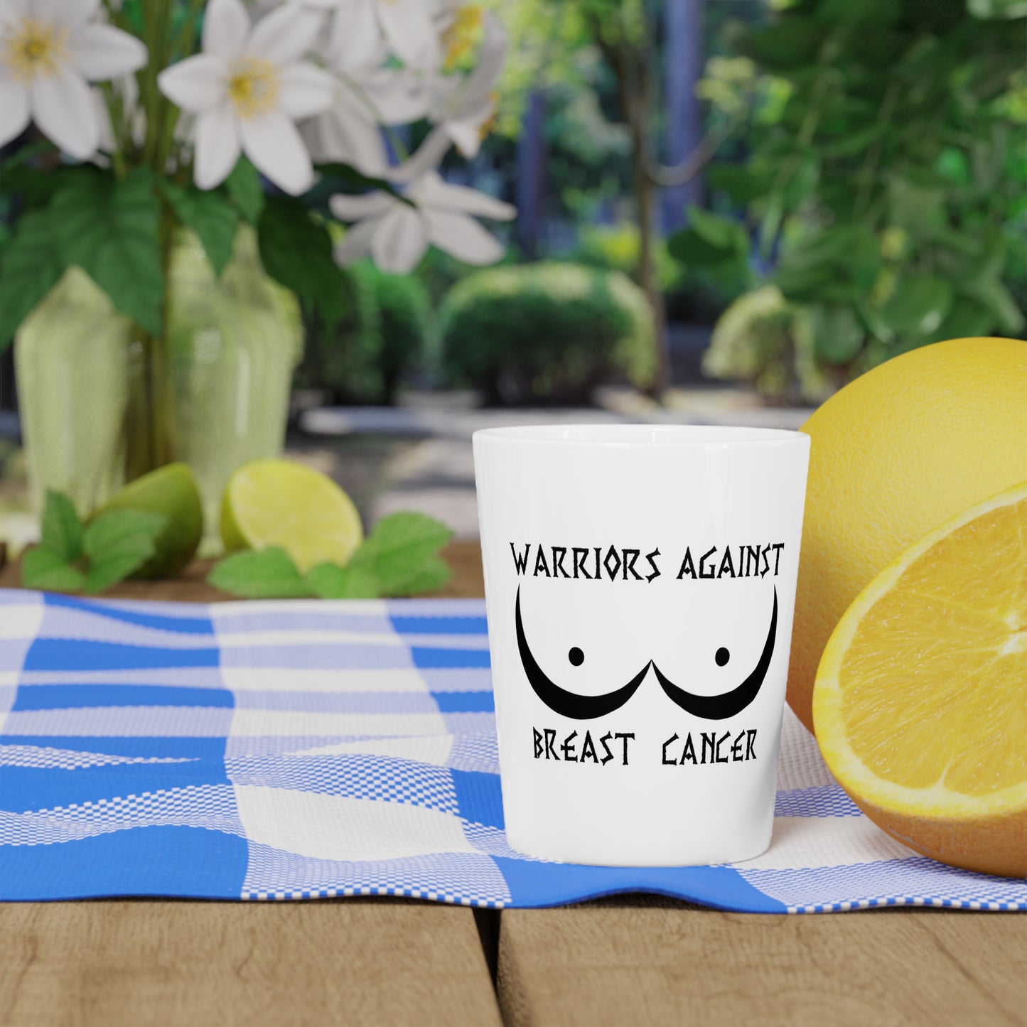 Warriors Against Breast Cancer Shot Glass — Support & Awareness