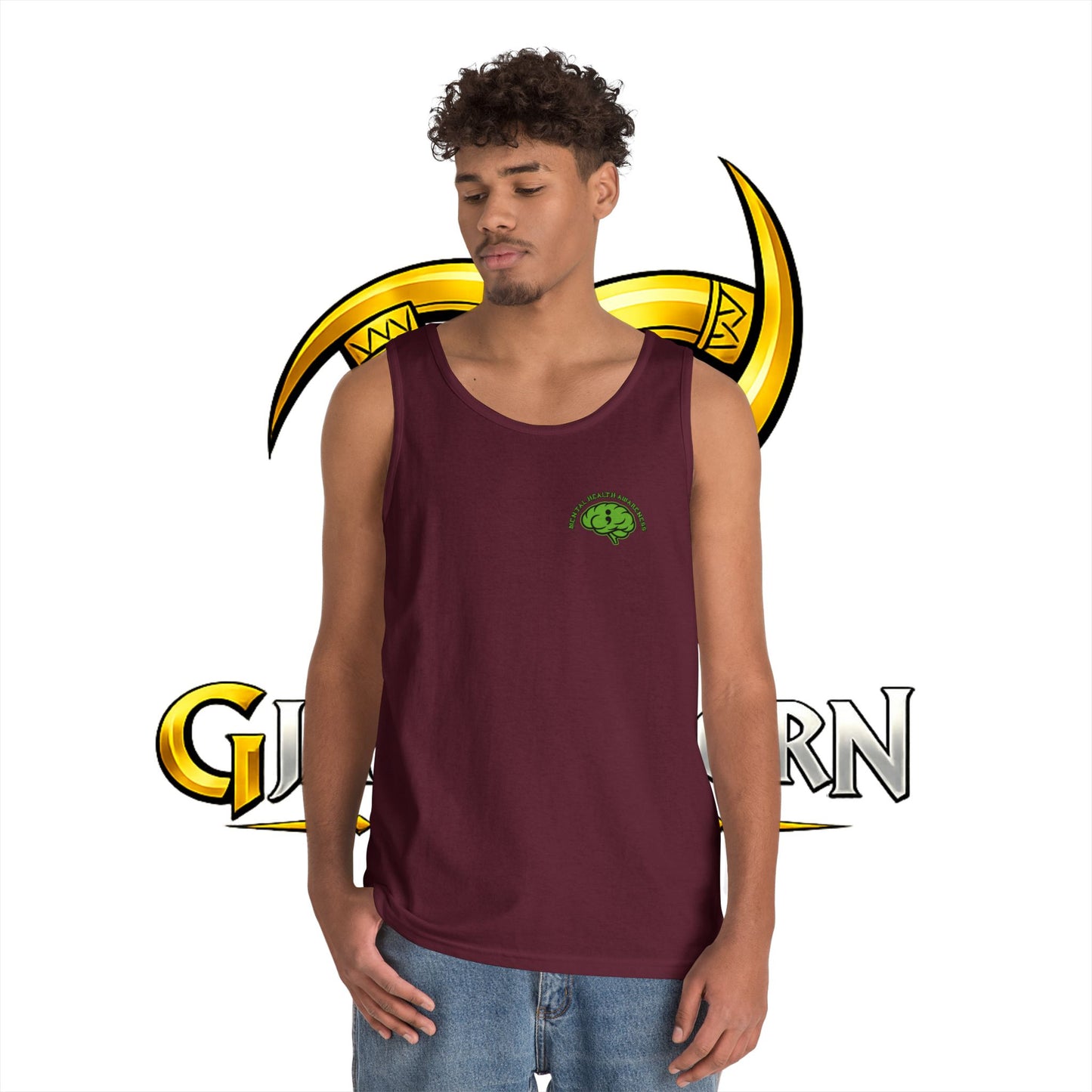 Green Odin Skull Tank Top — Mental Health Graphic Muscle Tee
