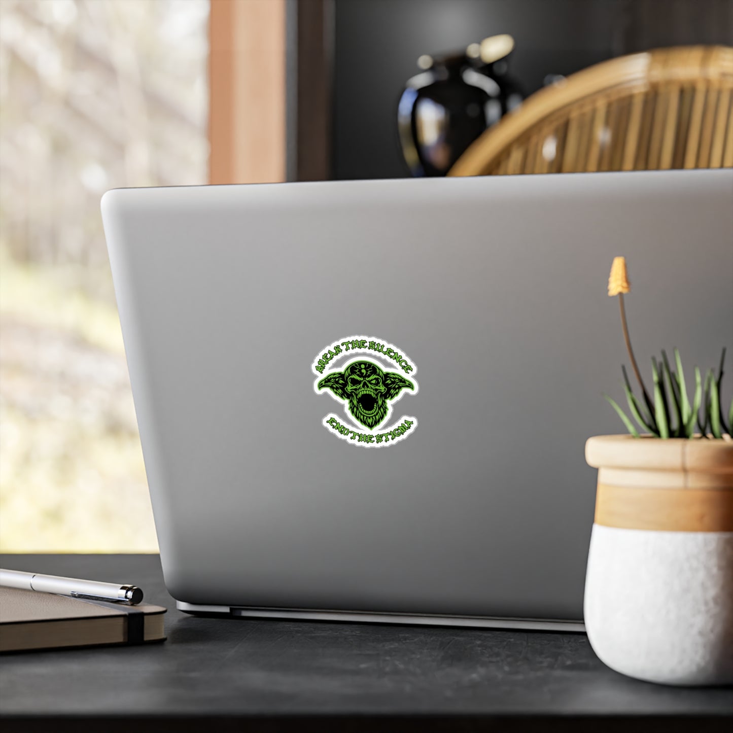 Break the Silence; End the Stigma — Green Skull Kiss-Cut Vinyl Sticker
