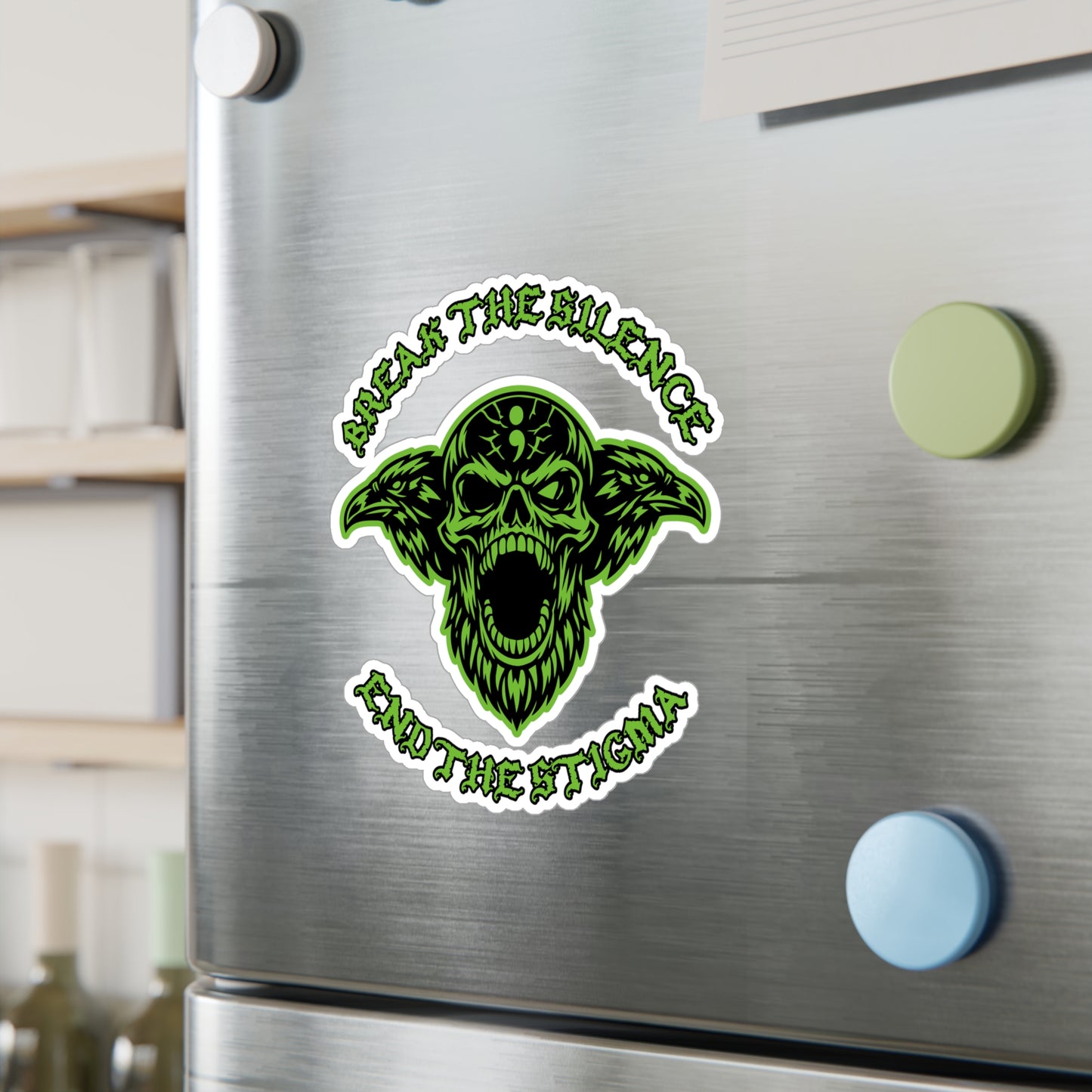 Break the Silence; End the Stigma — Green Skull Kiss-Cut Vinyl Sticker