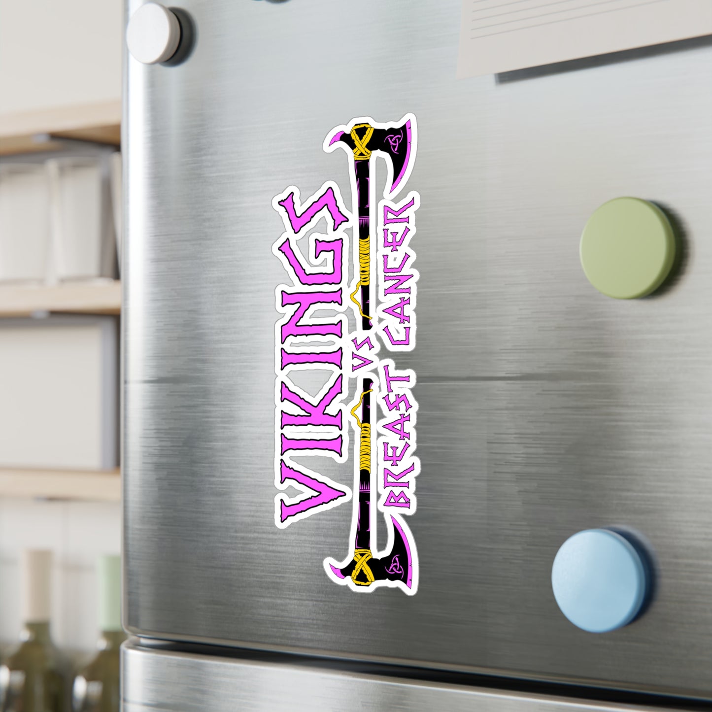 Viking vs. Breast Cancer Vinyl Sticker — Kiss-Cut Decal (Pink & Purple Axe Design)