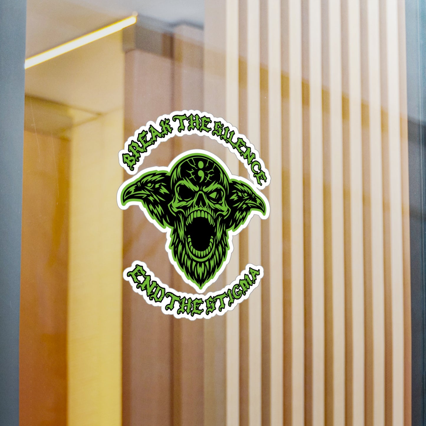 Break the Silence; End the Stigma — Green Skull Kiss-Cut Vinyl Sticker