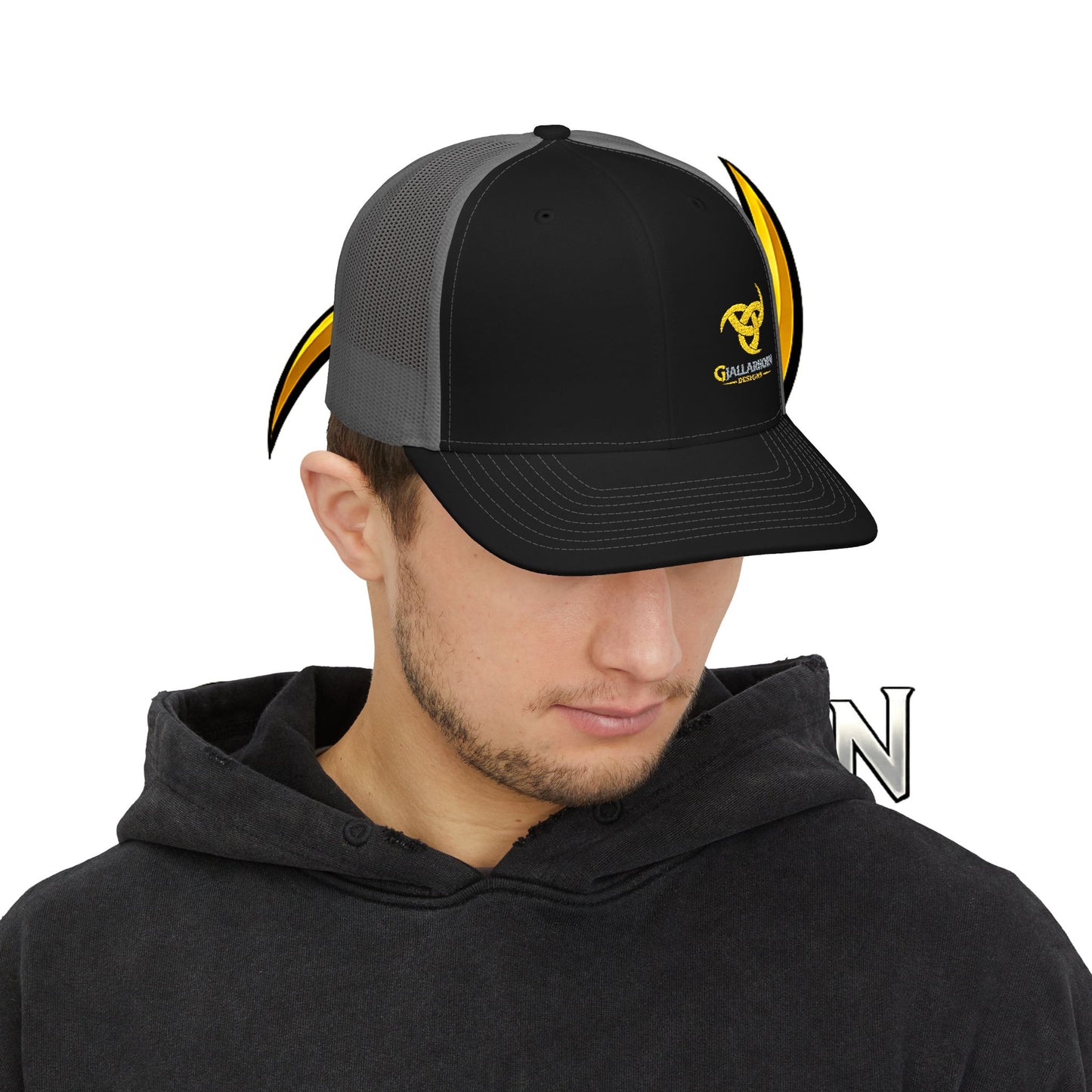 Trucker Cap — Yellow Bull Logo Snapback Mesh Hat