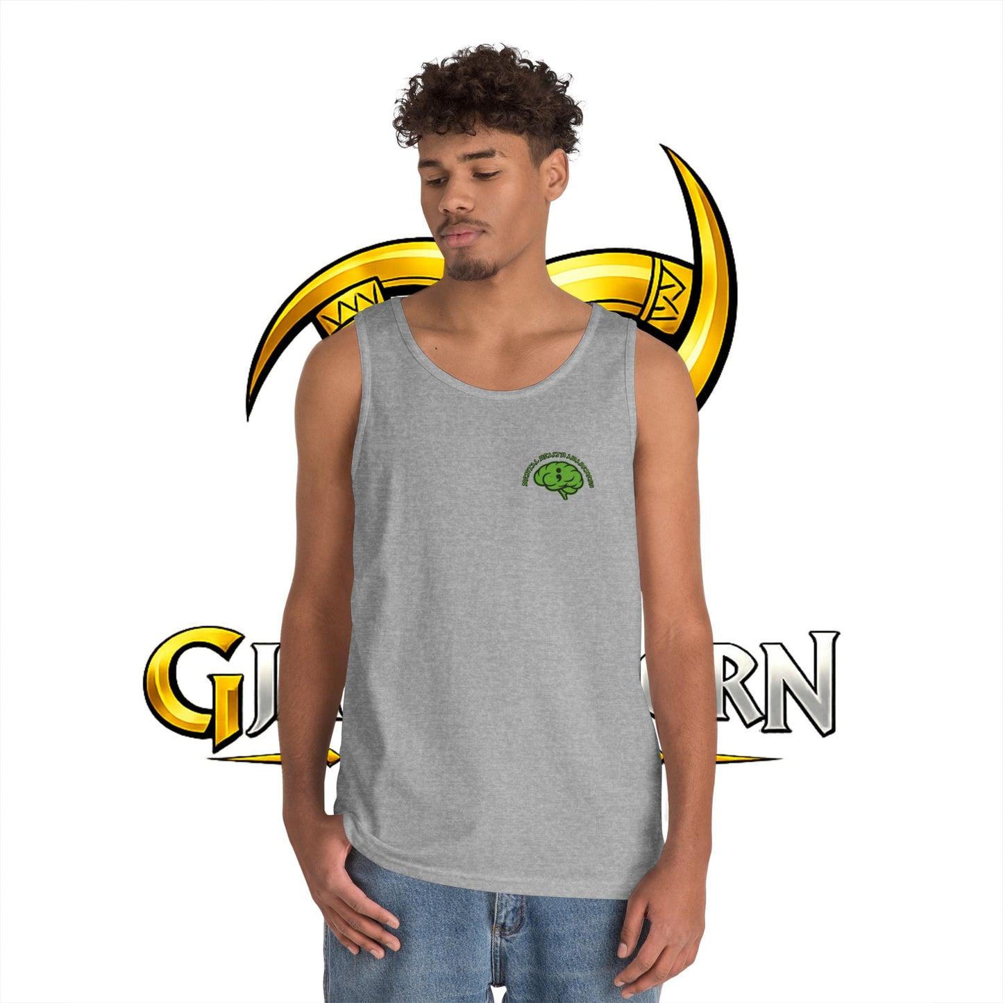 Green Odin Skull Tank Top — Mental Health Graphic Muscle Tee