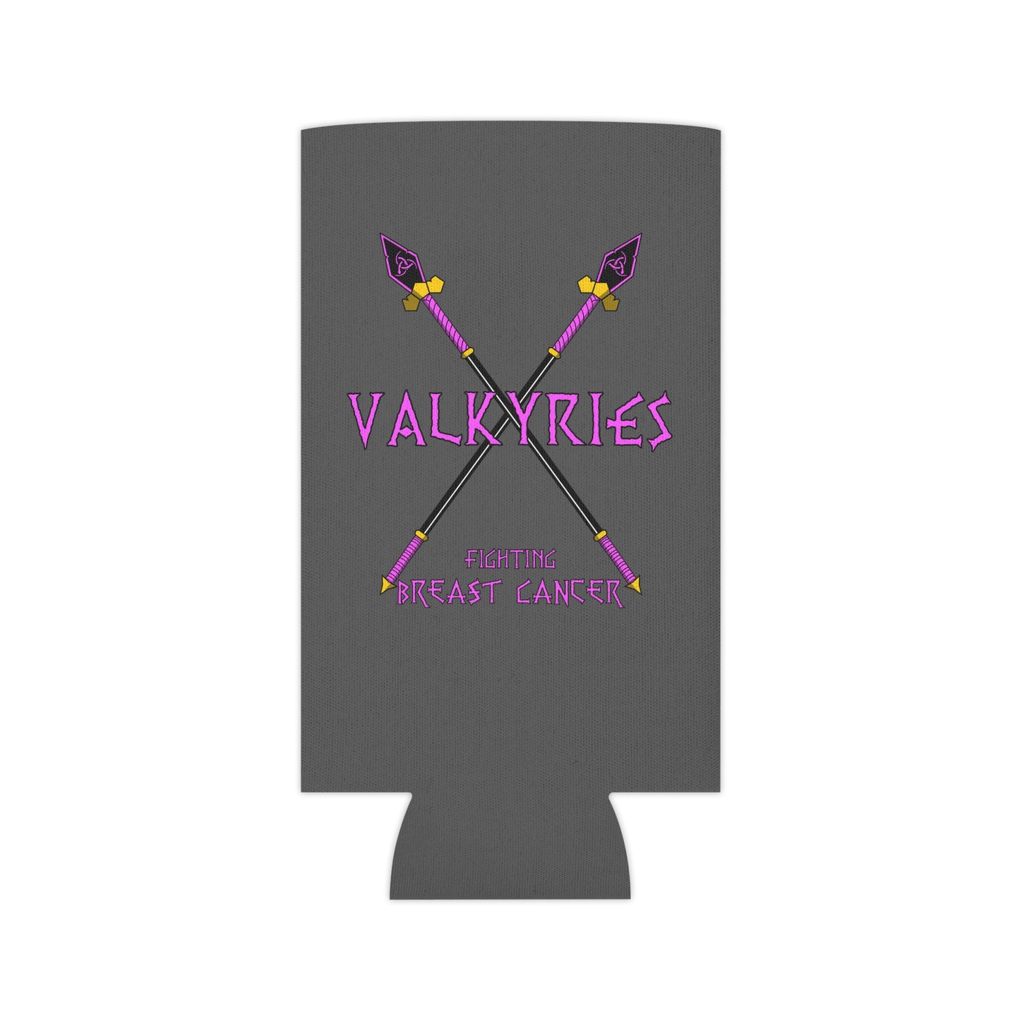 Can Cooler - 'Valkyries vs Breast Cancer' Pink Awareness Can Cooler with Nordic Spears