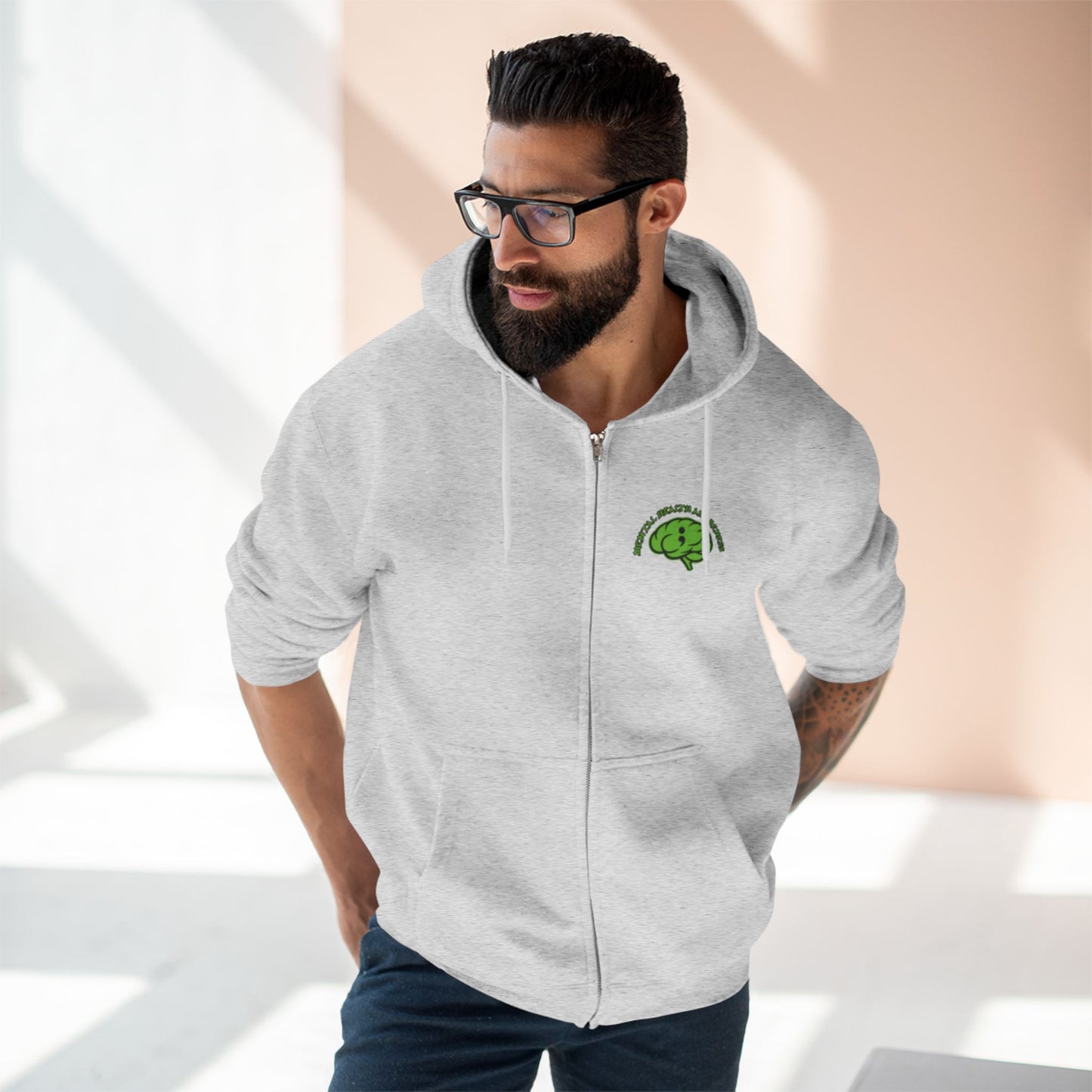 Green Odin Skull Zip Hoodie — Mental Health Graphic Hoodie