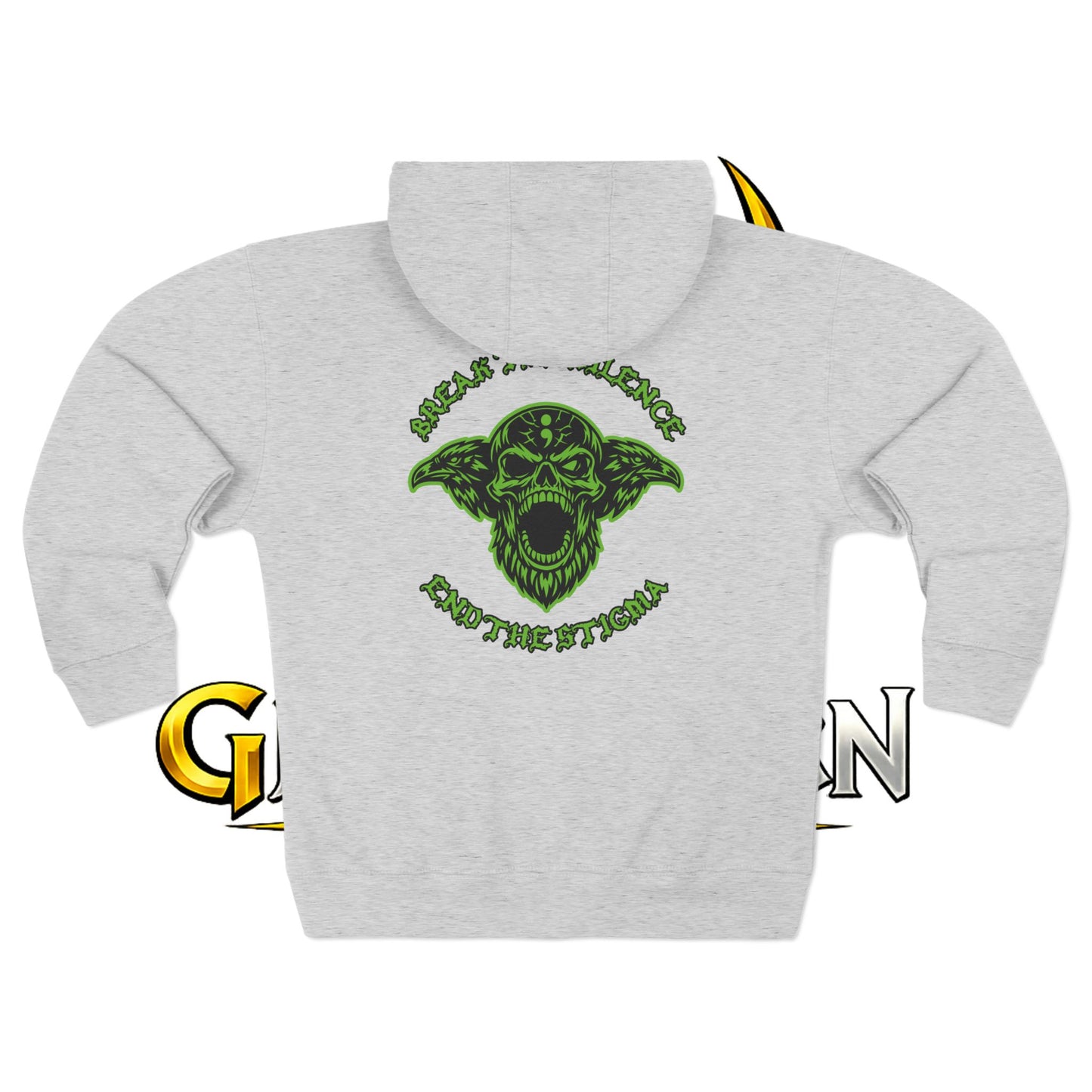 Green Odin Skull Zip Hoodie — Mental Health Graphic Hoodie