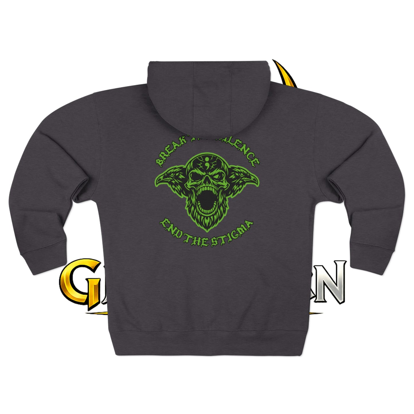 Green Odin Skull Zip Hoodie — Mental Health Graphic Hoodie