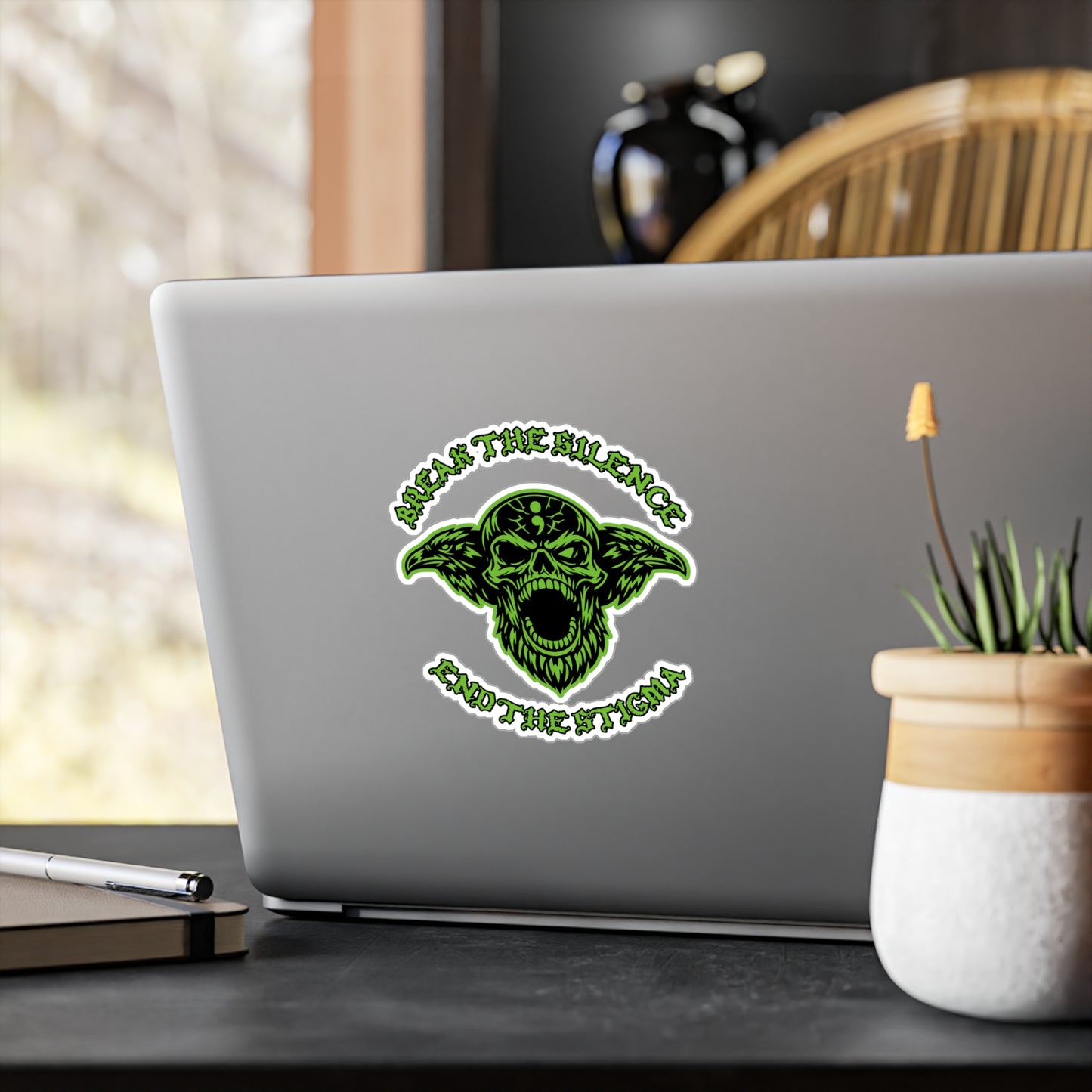 Break the Silence; End the Stigma — Green Skull Kiss-Cut Vinyl Sticker
