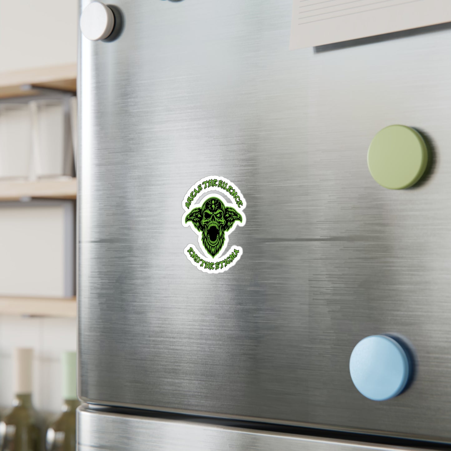 Break the Silence; End the Stigma — Green Skull Kiss-Cut Vinyl Sticker