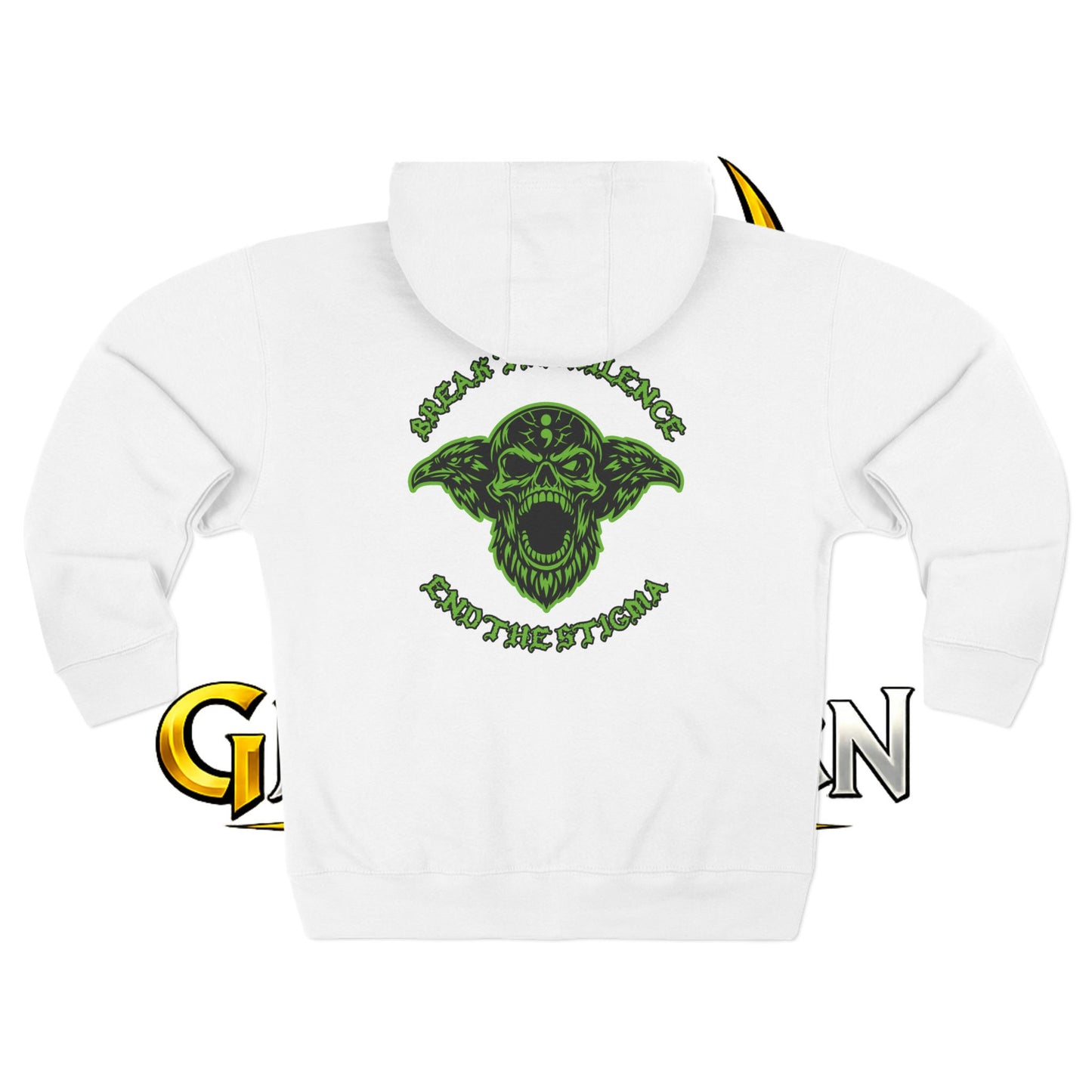 Green Odin Skull Zip Hoodie — Mental Health Graphic Hoodie