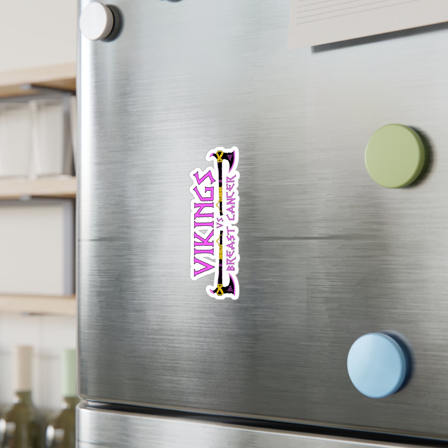 Viking vs. Breast Cancer Vinyl Sticker — Kiss-Cut Decal (Pink & Purple Axe Design)