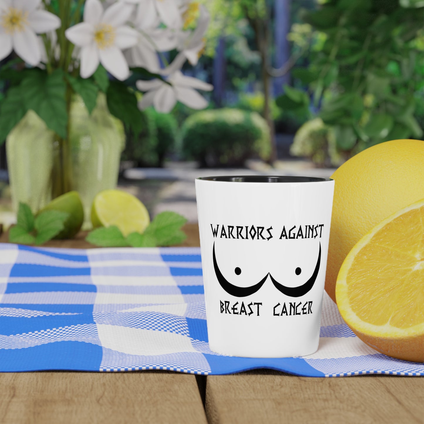 Warriors Against Breast Cancer Shot Glass — Support & Awareness