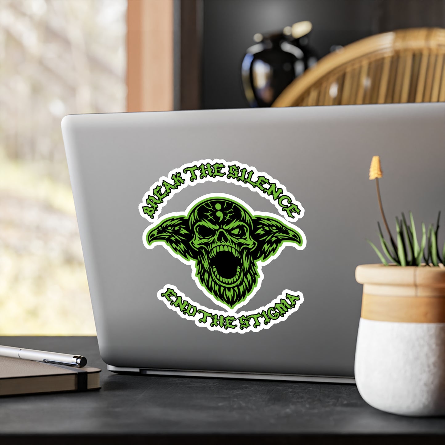 Break the Silence; End the Stigma — Green Skull Kiss-Cut Vinyl Sticker
