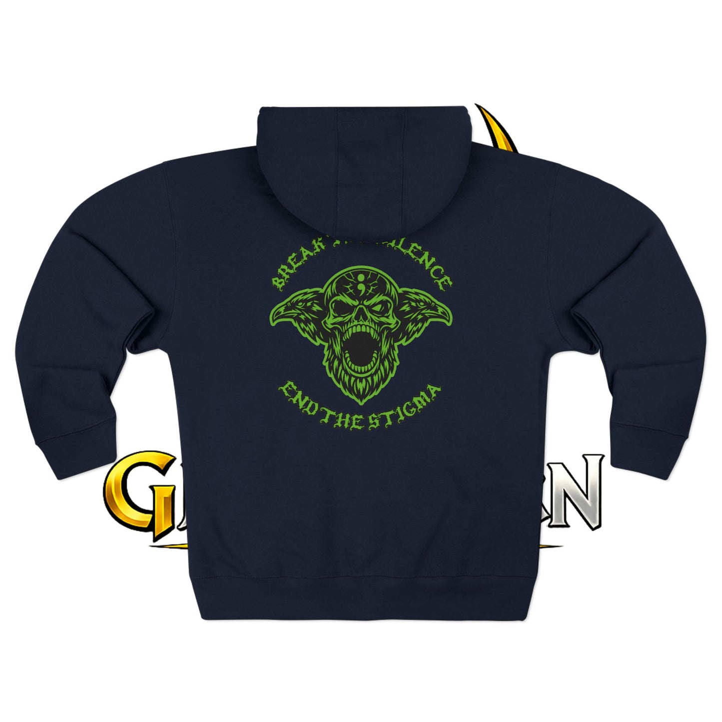 Green Odin Skull Zip Hoodie — Mental Health Graphic Hoodie