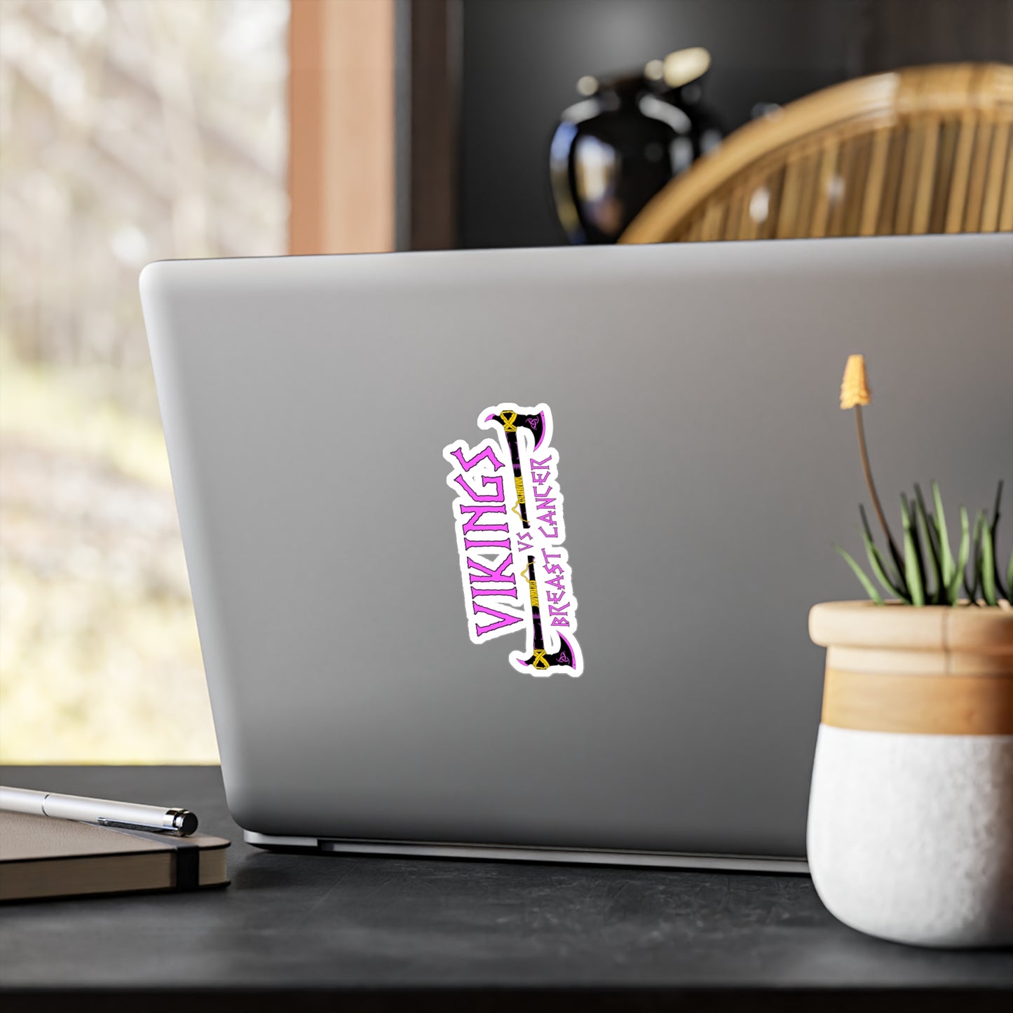 Viking vs. Breast Cancer Vinyl Sticker — Kiss-Cut Decal (Pink & Purple Axe Design)