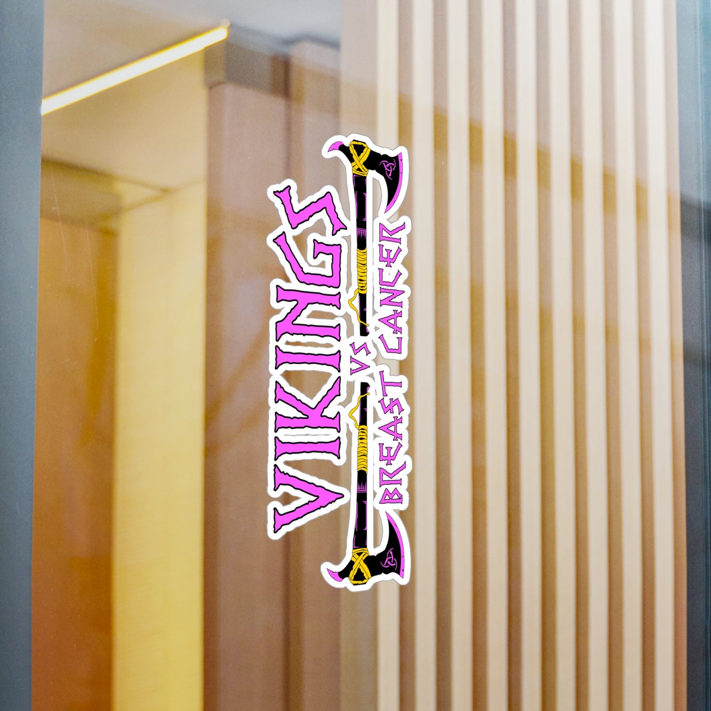 Viking vs. Breast Cancer Vinyl Sticker — Kiss-Cut Decal (Pink & Purple Axe Design)
