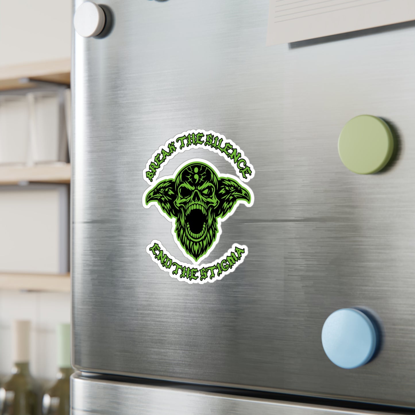 Break the Silence; End the Stigma — Green Skull Kiss-Cut Vinyl Sticker