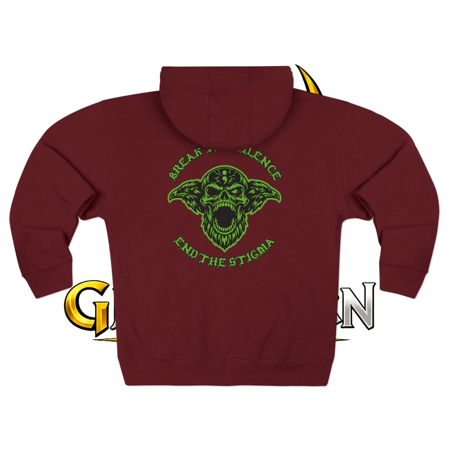 Green Odin Skull Zip Hoodie — Mental Health Graphic Hoodie