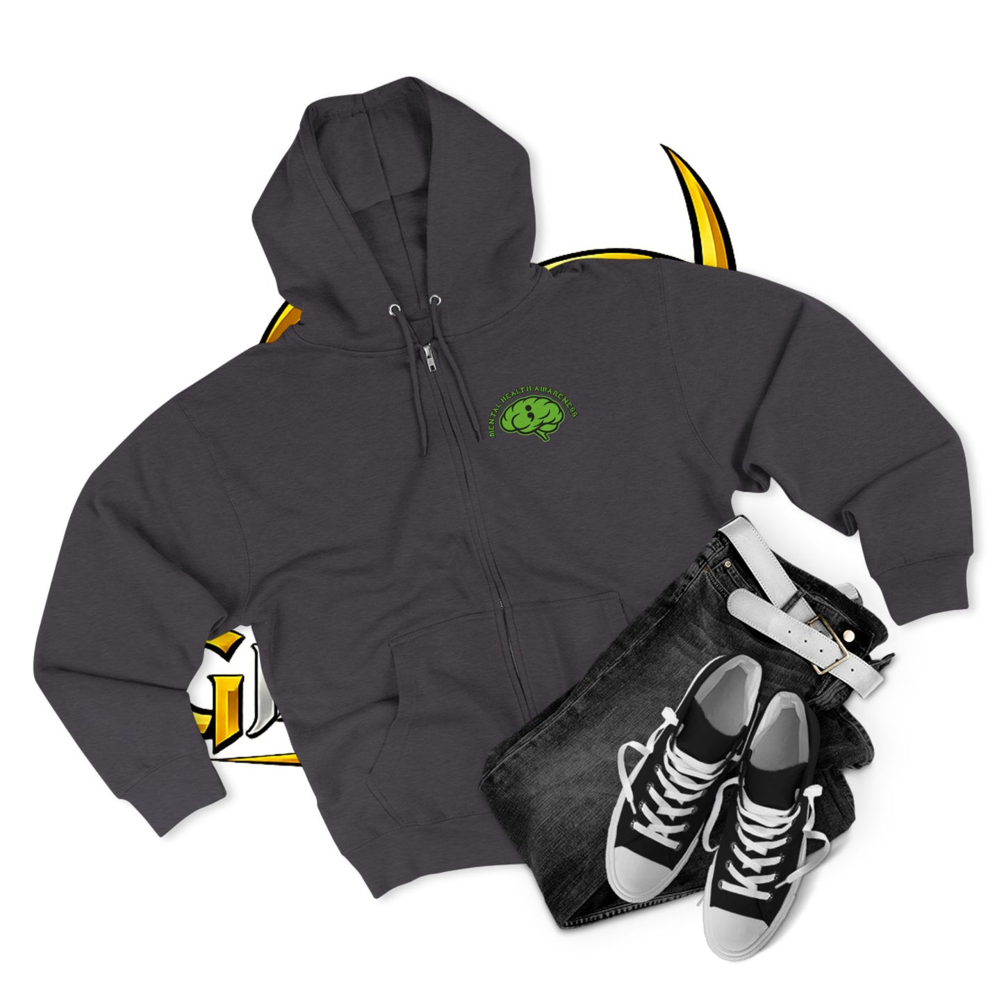 Green Odin Skull Zip Hoodie — Mental Health Graphic Hoodie
