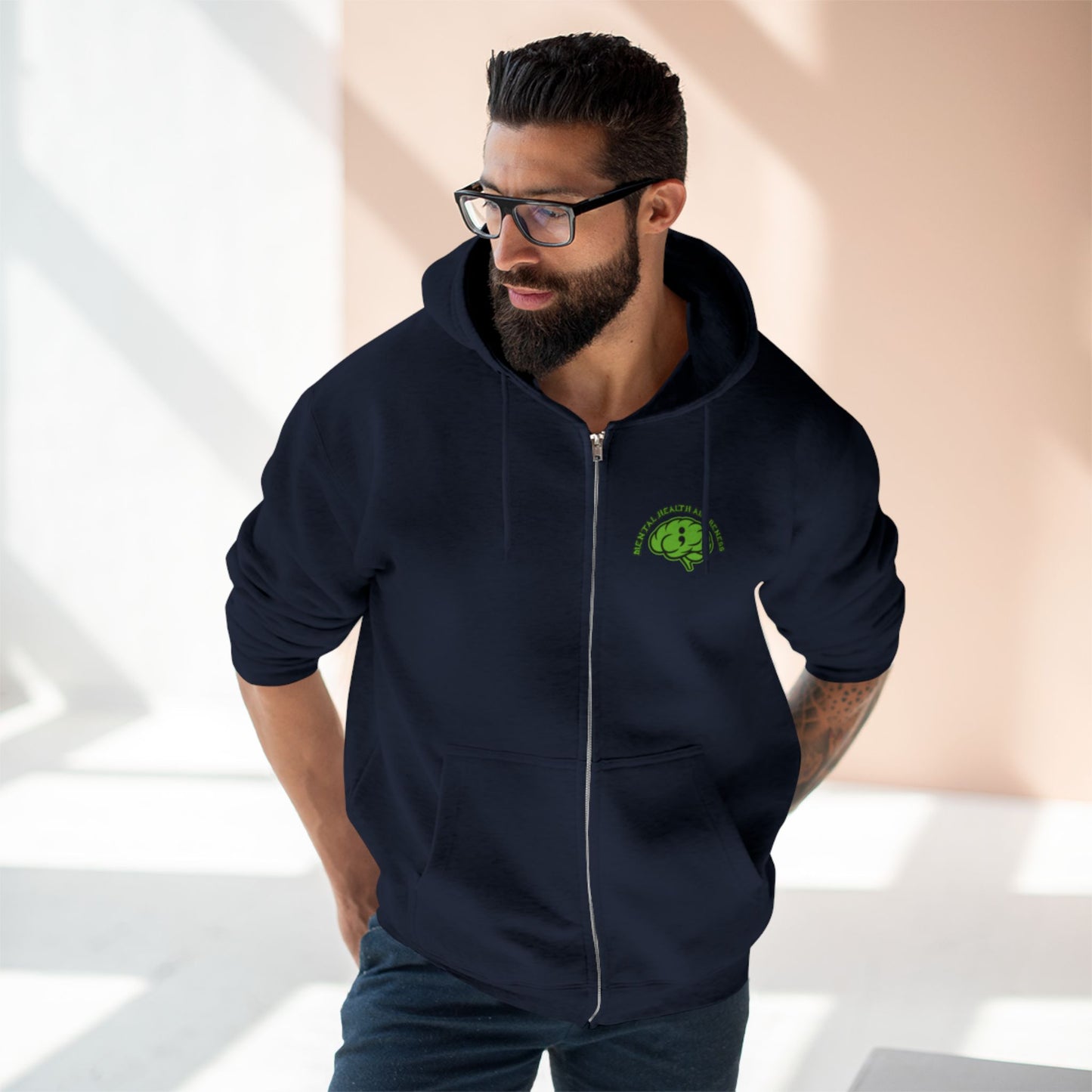 Green Odin Skull Zip Hoodie — Mental Health Graphic Hoodie