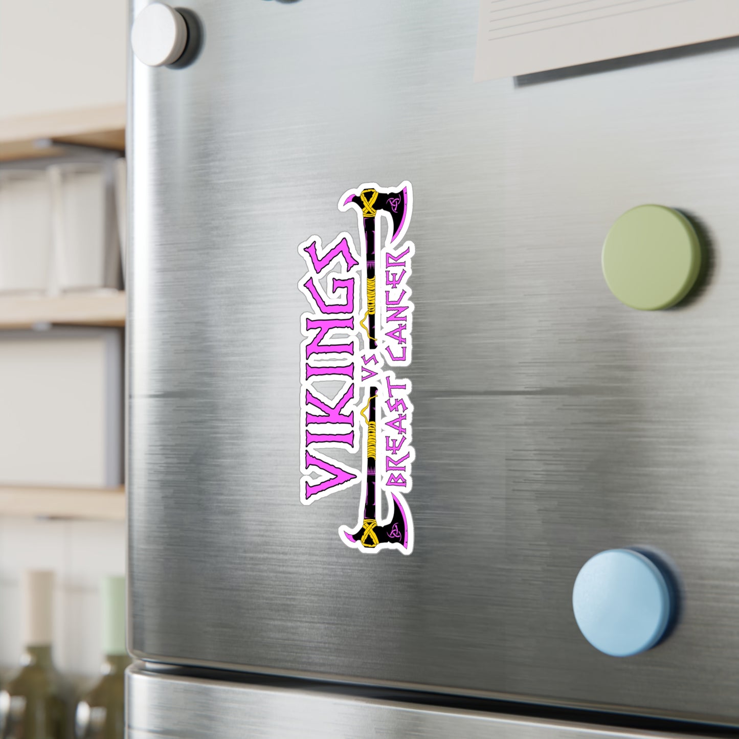 Viking vs. Breast Cancer Vinyl Sticker — Kiss-Cut Decal (Pink & Purple Axe Design)
