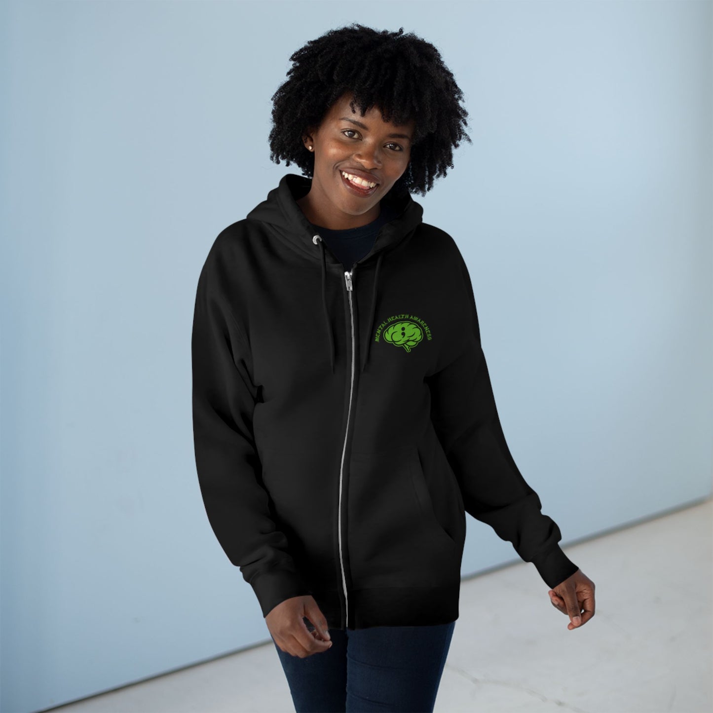 Green Odin Skull Zip Hoodie — Mental Health Graphic Hoodie