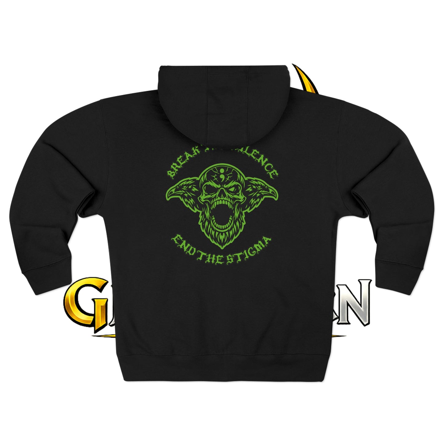 Green Odin Skull Zip Hoodie — Mental Health Graphic Hoodie